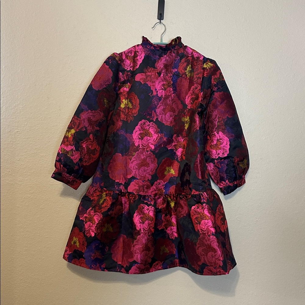 Women's Long Sleeve Floral Tiered Dress in Fuchsia and Navy - Picture 6 of 7